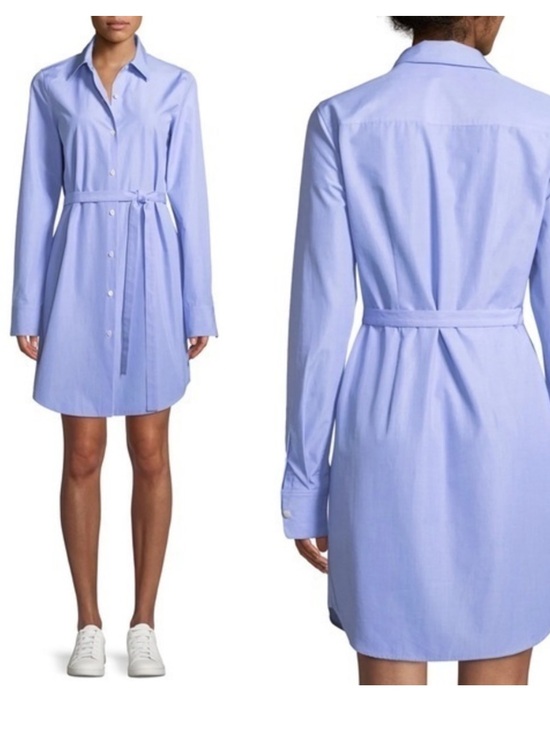 Theory Dresses & Skirts - Theory Light Blue Long-Sleeve Shirt Dress with Waist Tie